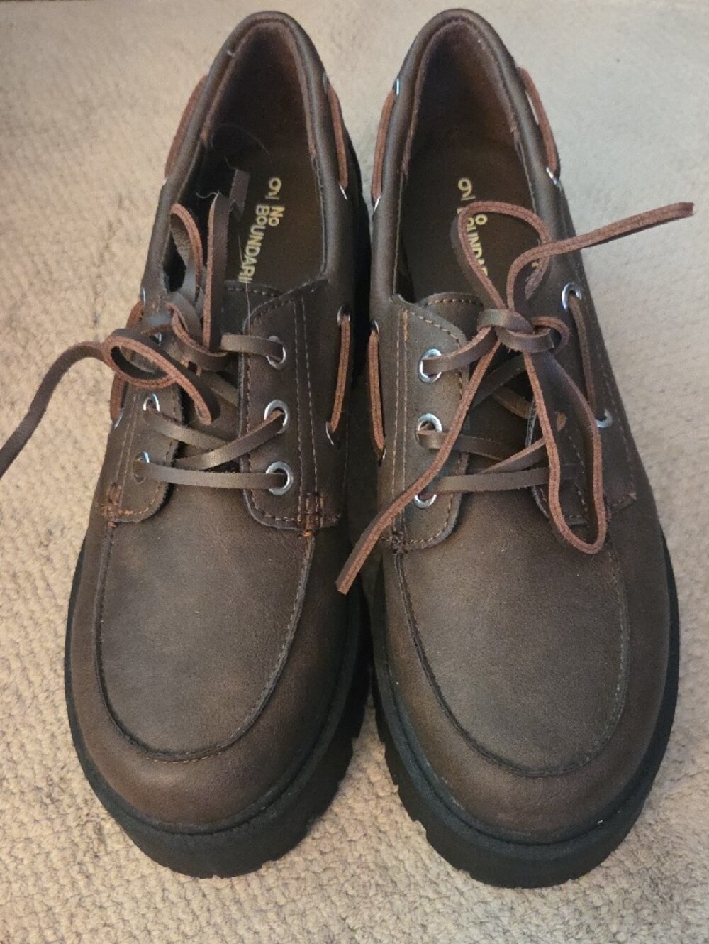 No Boundaries Women’s Brown Lace-Up Boat Shoes with Black Lug Sole Sz 9 - Picture 10 of 11